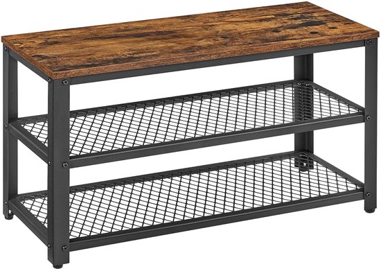 ACAZA Schoenenrek - Schoenenbank - 90 x 30 x 45 cm - Industrieel Design - Metaal met Hout - Vintage Bruin
