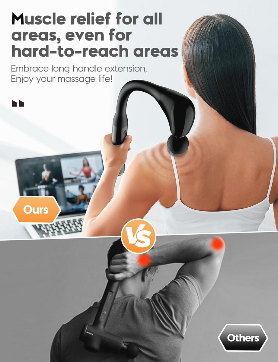 Afbeelding 2 van Diep Weefsel Massagepistool met 16 mm Massagekop voor Pijnverlichting - Draagbaar en Ergonomisch