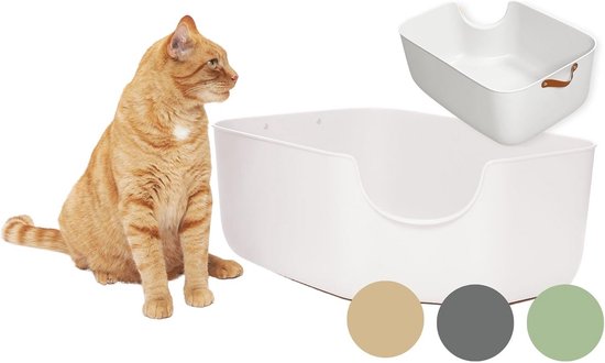 Feandrea XXL kattenbak met hoge zijkanten en schepje voor kittens en grote katten, leigrijs PPT010GN01