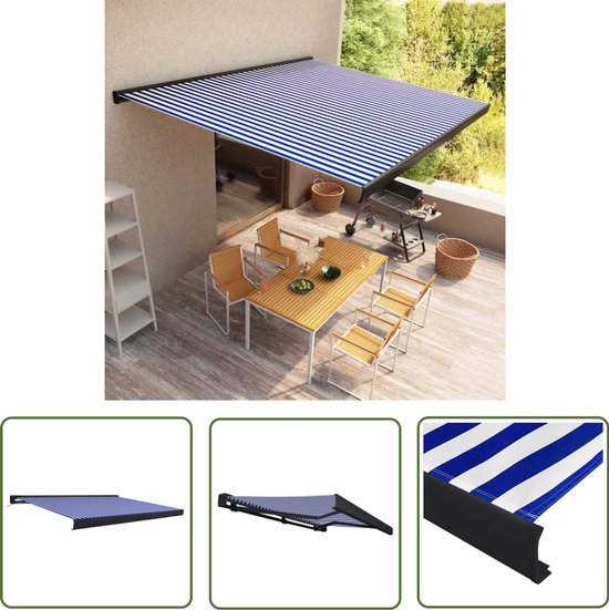 Auvent Extensible The Living Store - Blue - White - 400 x 300 cm - Structure en Aluminium - Tissu polyester enduit PU