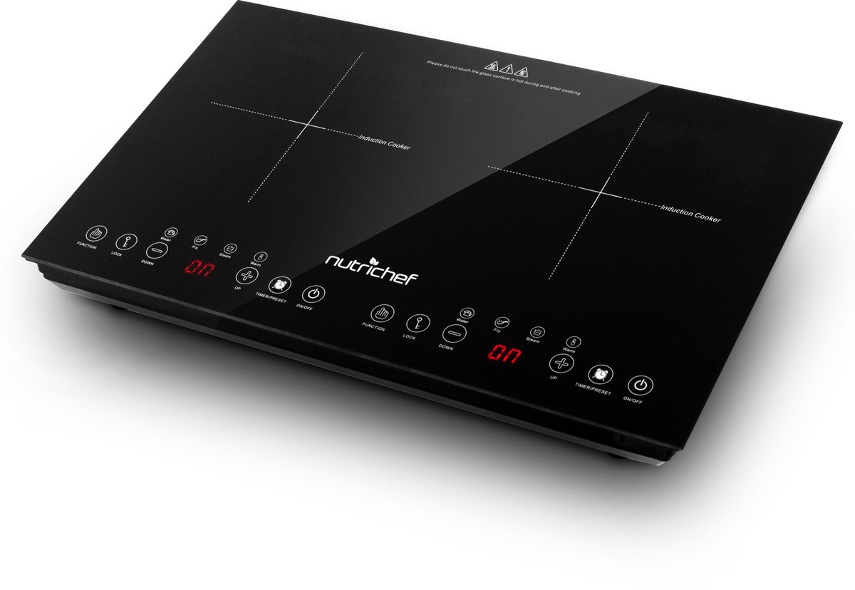 NutriChef Inductie Kookplaat Dubbel - Draagbare Keramische Inductie Kookplaat 230V met Kinderslot - 2-Pits Inductie Kookplaat - Compatibel met RVS Pannen