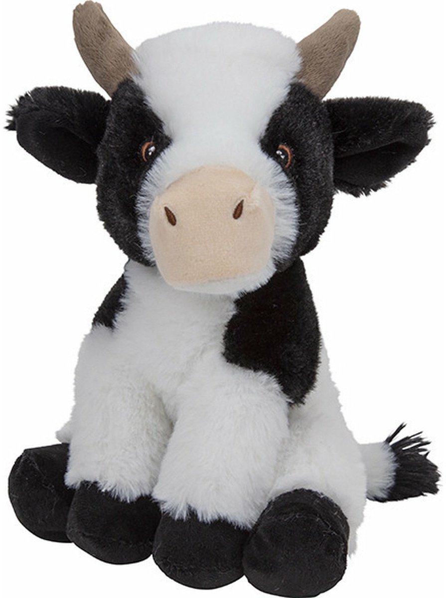 Nature Planet pluche knuffel Koe - 23 cm - zwart/wit - boerderij dieren knuffels