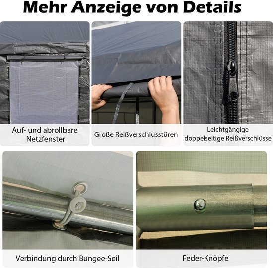 COSTWAY Carport Tentgarage, 595 x 300 cm, garagetent met 8 afneembare zijwanden, roldeuren en geventileerde ramen, weidetent, opslagtent, garageoverkapping voor auto, SUV, vrachtwagen, boot van Merkloos — afbeelding 2