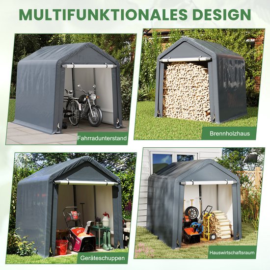 COSTWAY Gereedschapsschuur 195 x 240 x 214 cm, fietsgarage, gereedschapsschuur, tentgarage, garagetent, tuinschuur, opslagtent, multifunctionele overkapping — afbeelding 4
