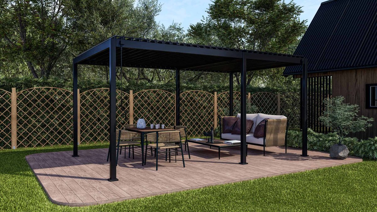 MIRADOR - Pergola - 3x5m - Luxe Overkapping - Antraciet - Paviljoen - Luxe Vrijstaande Zonwering - Kantelbaar Lamellen dak - Waterdicht Staal - Weer en Winter Bestendig - Voor Gebruik als Pergola, Carport of Veranda