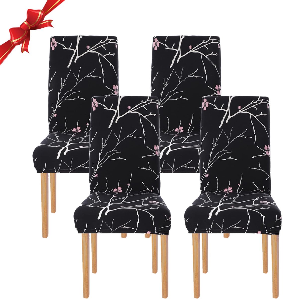 My Ninki ® Elegante en Rekbare Stoelhoezen Set van 4 voor Eetkamerstoelen, Moderne Bloemenprint