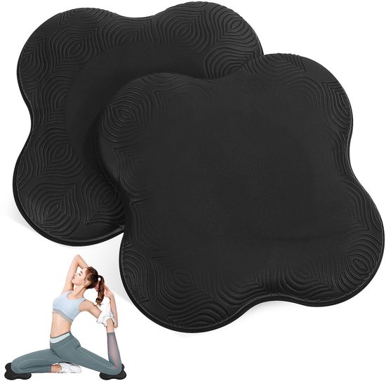 2-Pack Yoga Knie Ondersteuning Pads - Comfortabele Yoga Ondersteuning Pad, Sport Balans Pad voor Bescherming van Knieën, Enkels, Ellebogen, Handen - Geschikt voor Pilates, Oefening Elleboog Pols Hand, Oefening Ondersteuning - Zwart - 20x20cm