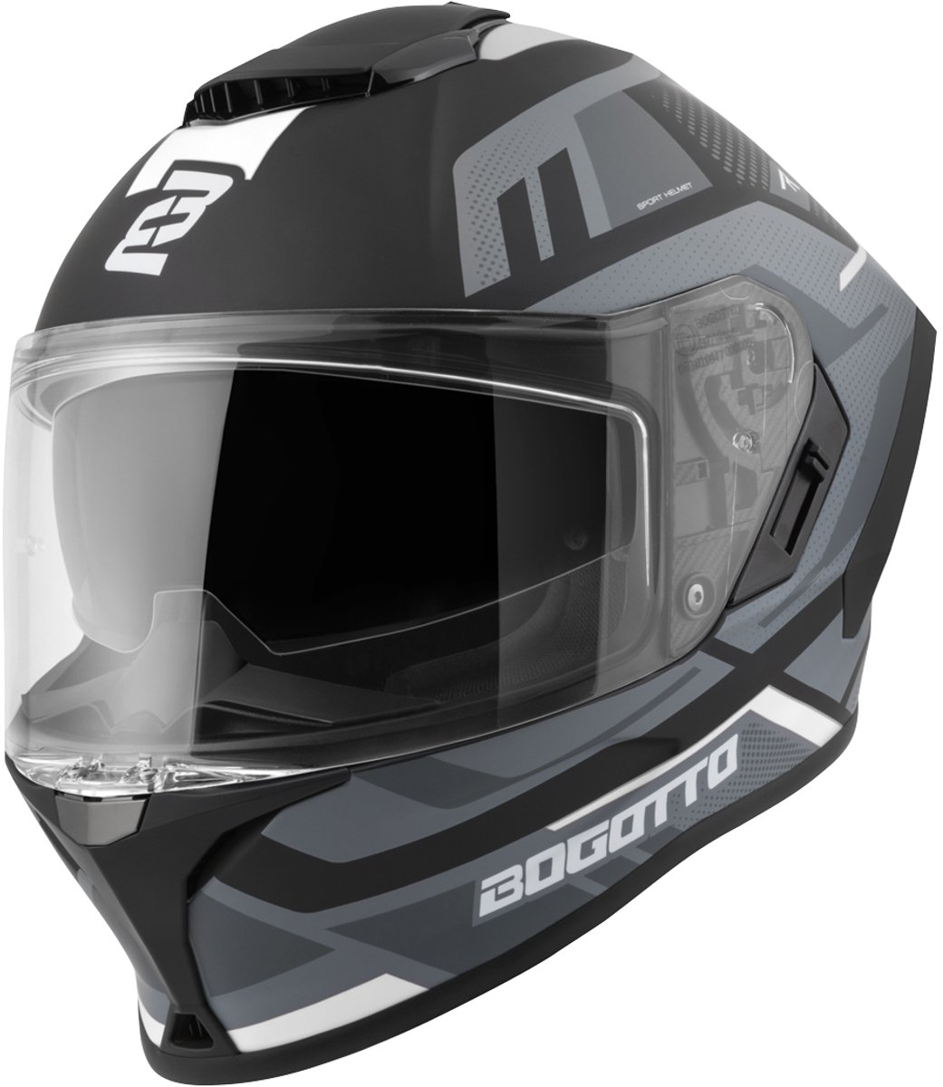 Bogotto Phantom Codex Zwart Grijs Wit Fiberglas Integraalhelm - Maat S - Helm