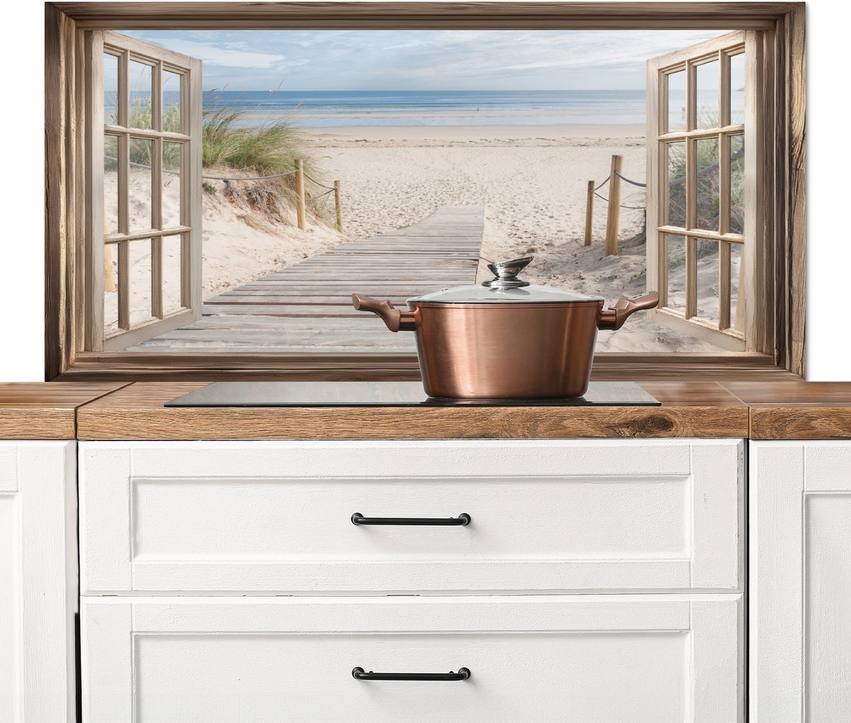 Credence Plage Mer Dune MuchoWow 90x60cm - Protection Mur Cuisine Aluminium Impression Haute Définition