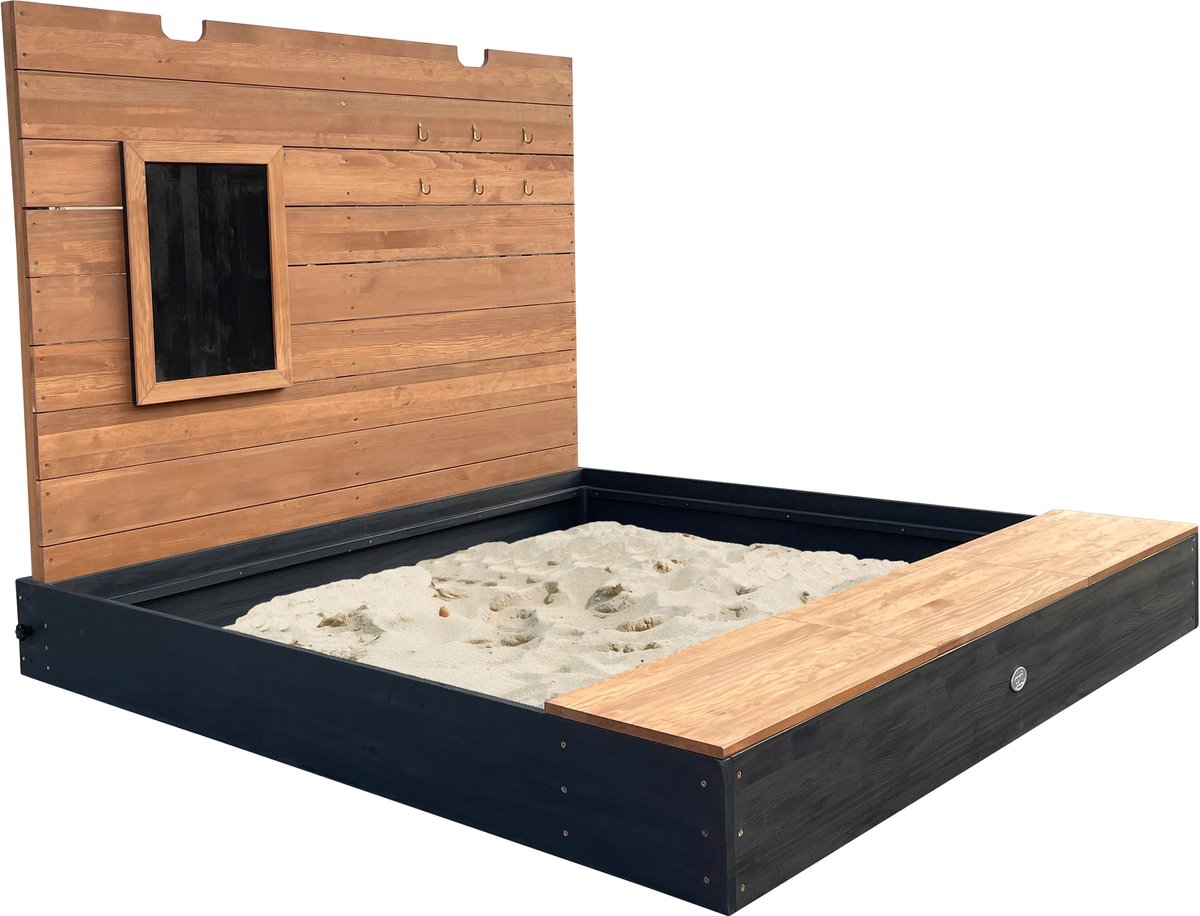 AXI Mandy zandbak XXL met opbergruimte en deksel Antraciet/bruin – Met bankje en krijtbord - Inclusief gronddoek - 10 jaar garantie! — afbeelding 3