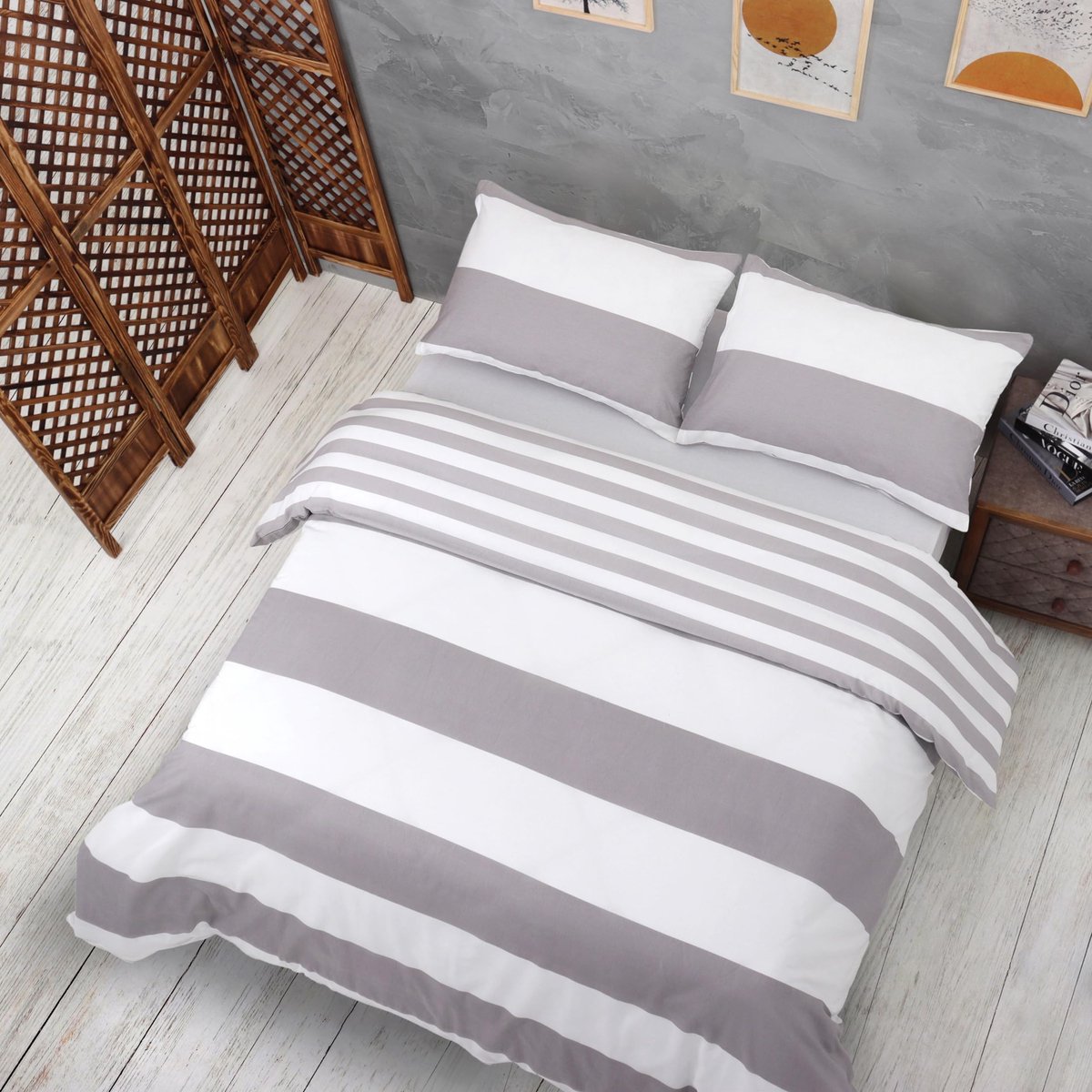 My Ninki ® Beddengoed Set van 3 Stuks in Grijs en Wit - 200x200 cm, Zacht en Comfortabel, Met Rits Nog steeds grijs