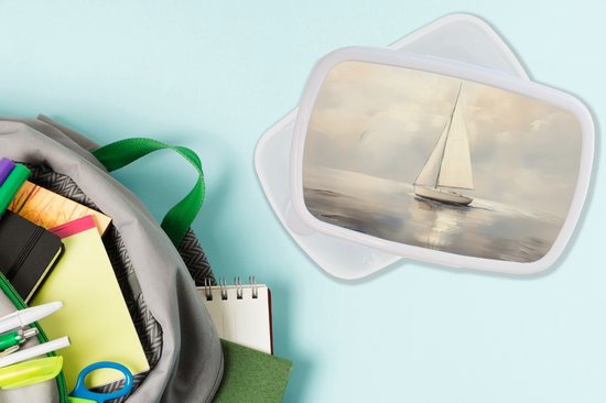 Boîte à pain blanche - Lunchbox Voilier - Mer - Nuageux - Boîte à lunch 18x12x6 cm