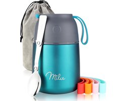 Milu® Thermos Voedselcontainer met Lepel | 450 ml, 650 ml, 800 ml | RVS | Thermosbeker, Thermo Lunchbox, Babyvoeding, Container om eten warm te houden, Thermische Lunchpot, Muesli To Go / Yoghurt Beker To Go, Groen, 450ml