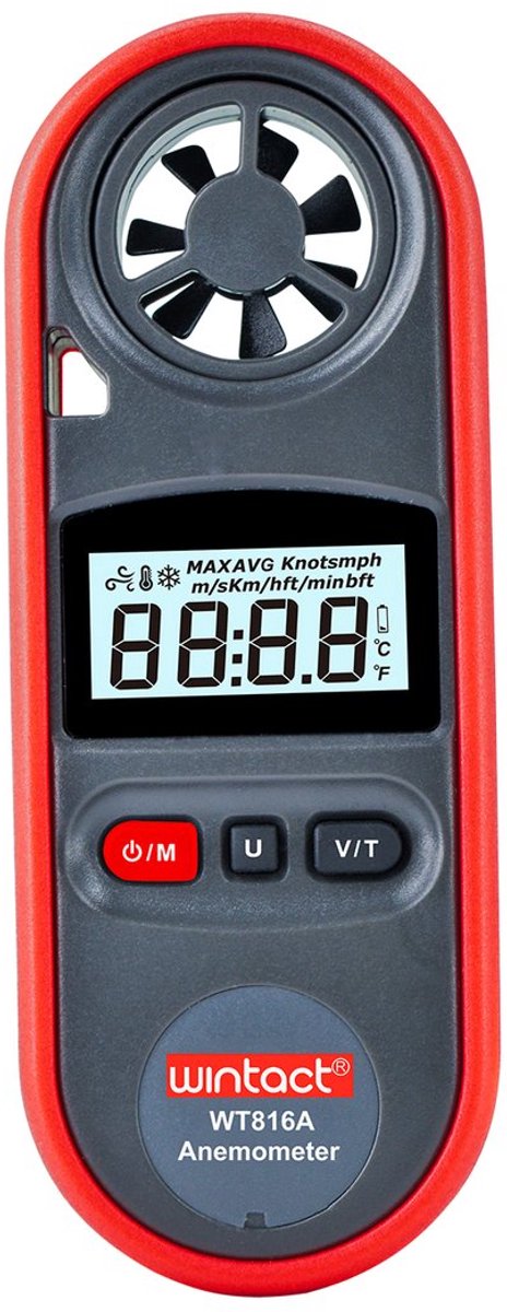 Wintact WT816A Windmeter - Anemometer - Waterdicht & Stofdicht IP67 - Gevoelstemperatuur - Beaufort - Max/Avg