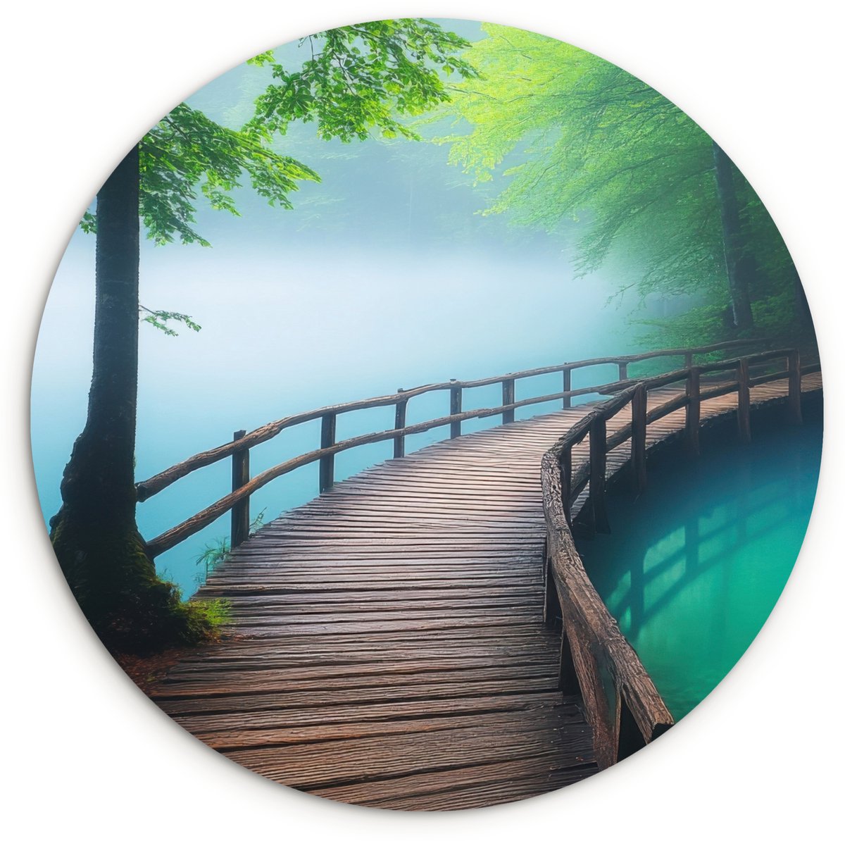 WallCircle Wandcirkel 30x30 cm - Muurcirkel Brug - Water - Rivier - Bos - Muurdecoratie woonkamer - Wanddecoratie slaapkamer - Kamer decoratie accessoires - Ronde schilderijen