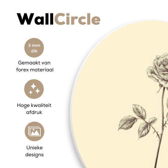 WallCircle® Wandcirkel 60x60 cm - Muurcirkel Illustratie - Zwart - Roos - Muurdecoratie woonkamer - Wanddecoratie slaapkamer - Kamer decoratie accessoires - Ronde schilderijen