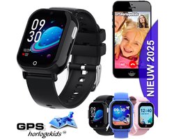 GPSHorlogeKids© - smartwatch kinderen - GPS horloge kind – kleinste model 2025 – kinder smartwatch - 4G videobellen - spatwaterdicht - SOS alarm - incl. SIM - PAX Zwart