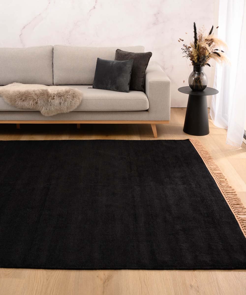 Tapeso Viscose vloerkleed - Gem zwart 140x200