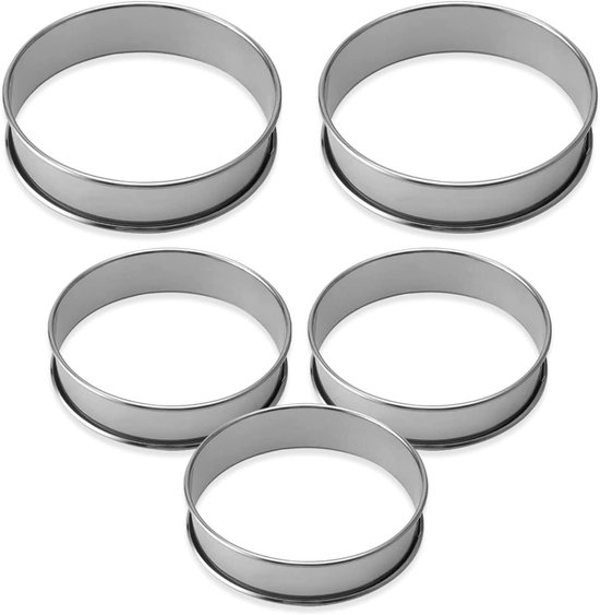 6 Stuks Ronde Gebakcirkel, Cirkel Taart, 10,5 x 2,5 cm, Roestvrij Staal 304, Dubbel opgerold Emporte Stuk, Anti-aanbaklaag Taartcirkel, voor Muffins Cake, Voor Pan