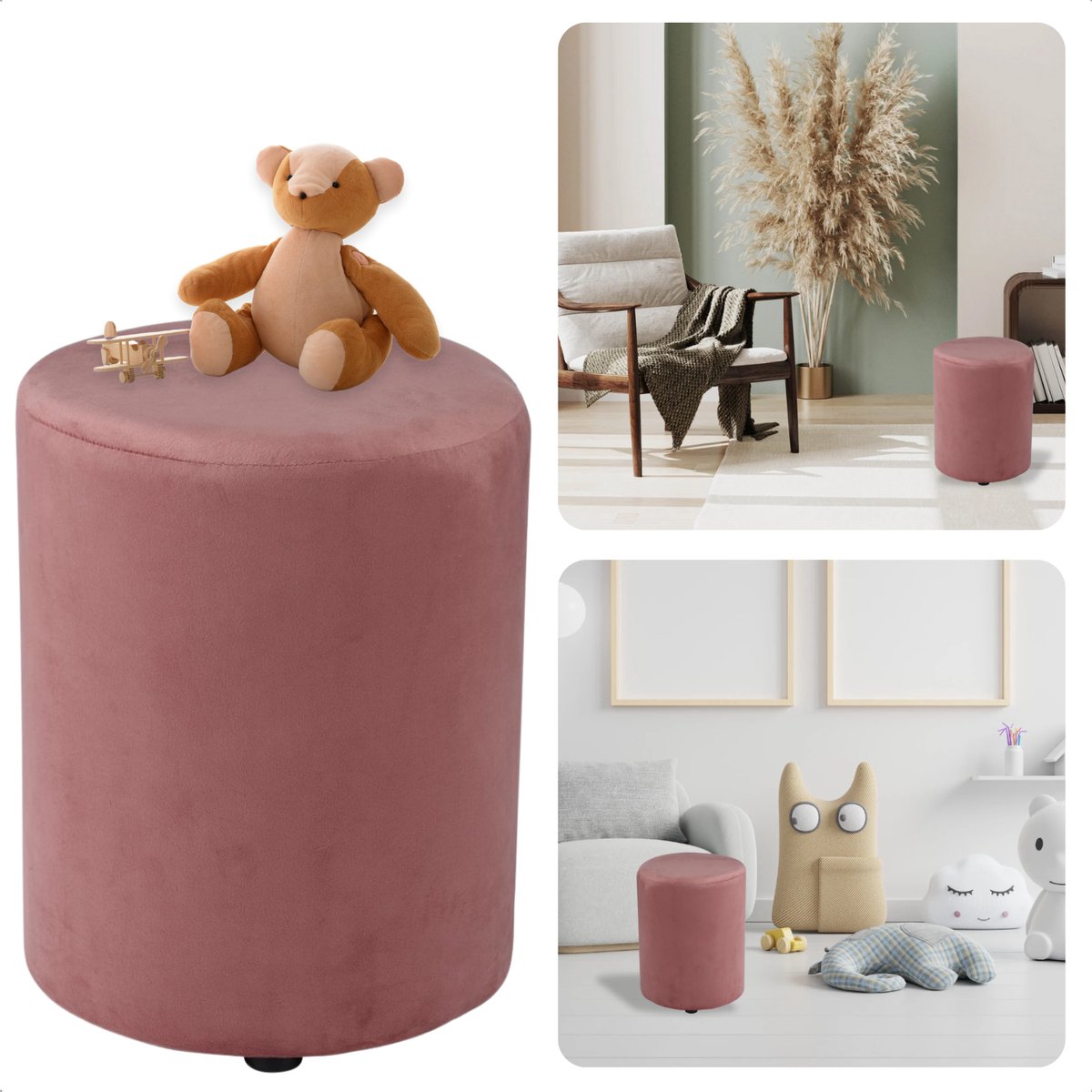 Cheqo® Poef Fluweel Roze - Poefje - Bijzettafel - Voetenbankje - Stijlvolle Zitmeubel - Compact Design - Modern Interieur - Inclusief EBOOK