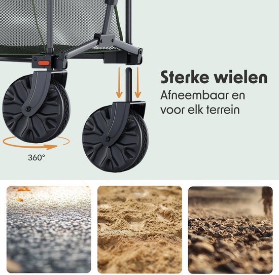 LifeGoods Bolderkar - Opvouwbaar - 200KG - 400L - Dubbele Bolderwagen - Beschermhoes - Groen van LifeGoods — afbeelding 5