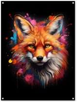 Affiche de jardin 90x120 cm - Décoration de jardin Graffiti - Renard - Zwart - Pop art - Affiche pour le jardin - Décoration extérieure - Tableau de jardin clôture - Décoration murale toile jardin - Décoration murale toile balcon