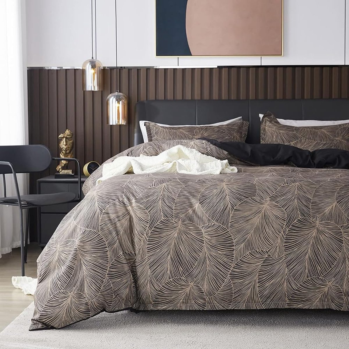 My Ninki ® Stijlvolle Omkeerbare Beddengoed Set met Bladerenpatroon en Ritssluiting voor Luxe Slaapcomfort