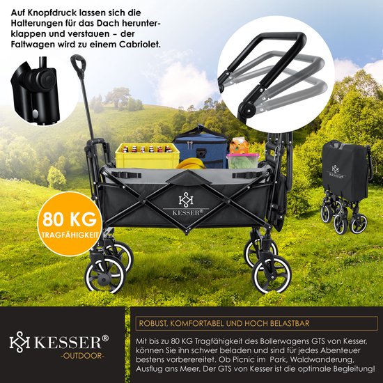 KESSER® Bolderkar GTS-9100 opvouwbaar met Dak tot 80 kg draagvermogen - Zwart / Grijs van KESSER — afbeelding 4