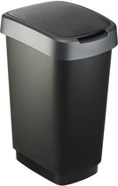 Poubelle Rotho Twist avec couvercle basculant 25L - noir/argent - sans BPA - incl. 6 autocollants pour différents flux de déchets