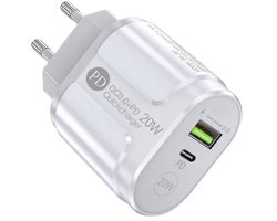 Gmedia 20W USB-C & USB-A Snellader – PD/QC 3.0 Adapter – Universeel – Wit