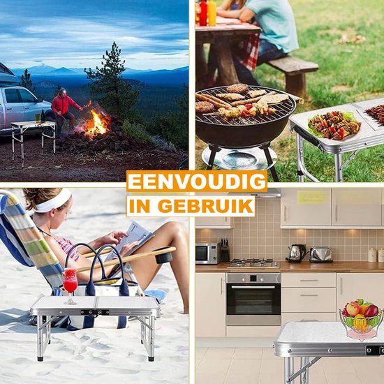 Picknick Klaptafel Vareo - 90cm - Aluminium Opvouwbaar en Draagbaar - In Hoogte Verstelbaar Lichtgewicht voor Camping en Barbecue, 90x60x37/67cm — afbeelding 3