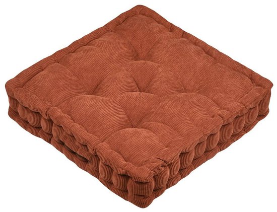 Foto: Stof textile vloerkussen ribcord terracotta polyester 45 x 45 x 10 cm vierkant extra dik extra zitplaatsen spelen gamen relaxen