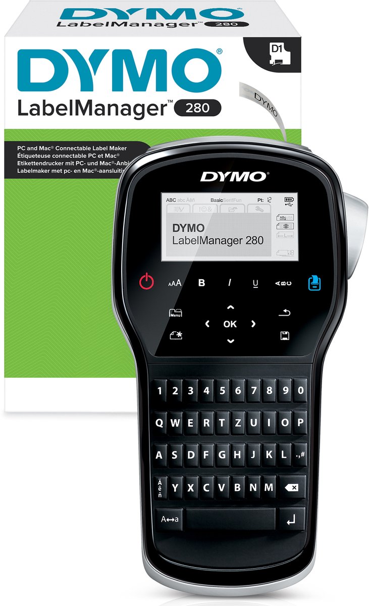 DYMO LabelManager 260-labelprinter | Oplaadbare labelmaker met QWERTZ-toetsenbord | Inclusief zwart-wit D1-labeltape (12 mm) | Voor thuis en op kantoor