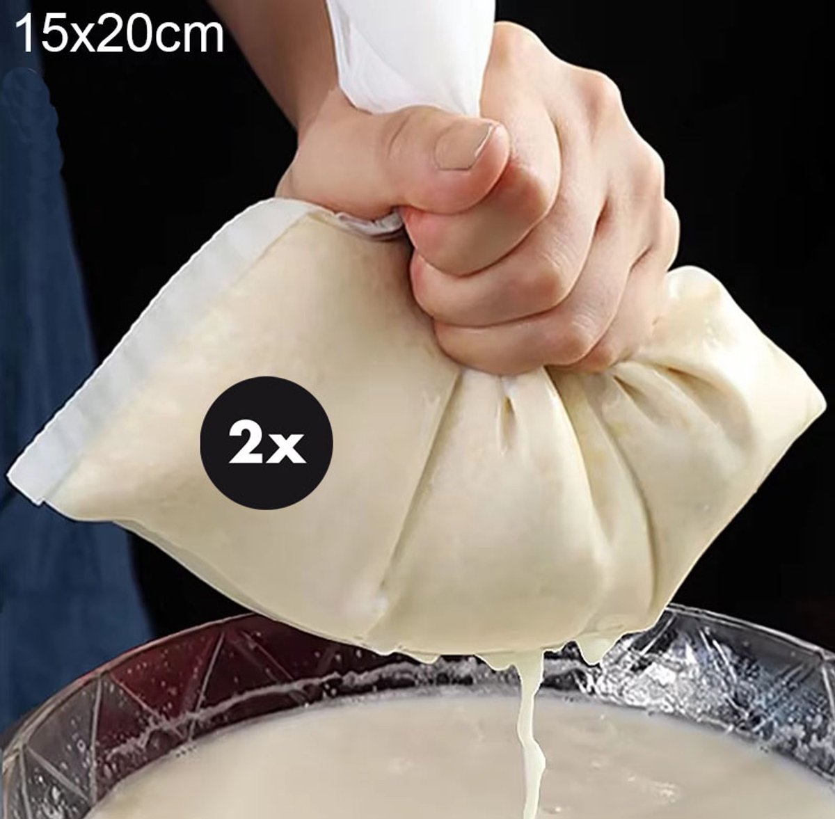 Actie4you® - Kaasdoek - Passeerdoek - Neteldoek - Passeerzeef- Notenmelkzak - Zeefdoek – Nylon - 15x20 cm – 2 Stuks