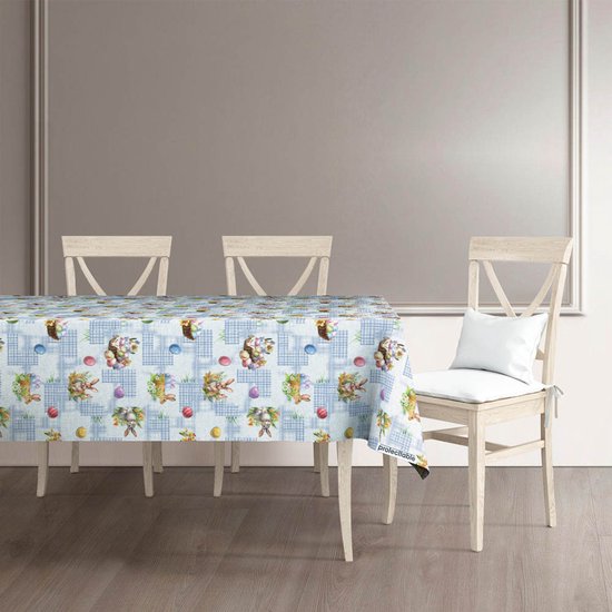 Nappe de Pasen Blauw Œuf de Pâques 140x250cm - Nappe lavable - Plastique