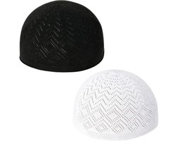 Livano Kufi - Gebedshoed - Islam - Alhamdulillah - Islamitische Kleding - Moslim Kleding - Zwart+Wit