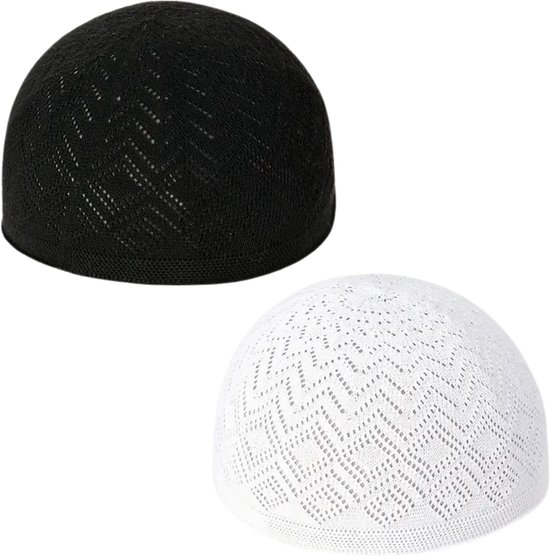 Livano Kufi - Chapeau de prière - Islam - Alhamdulillah - Vêtements islamiques - Vêtements musulmans - Zwart+ Wit