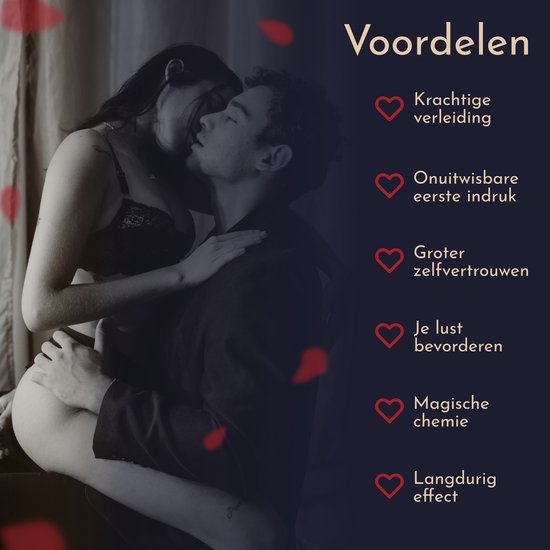Man en vrouw omhelzen elkaar. Lijst met voordelen: Krachtige verleiding, onuitwisbare eerste indruk, groter zelfvertrouwen.