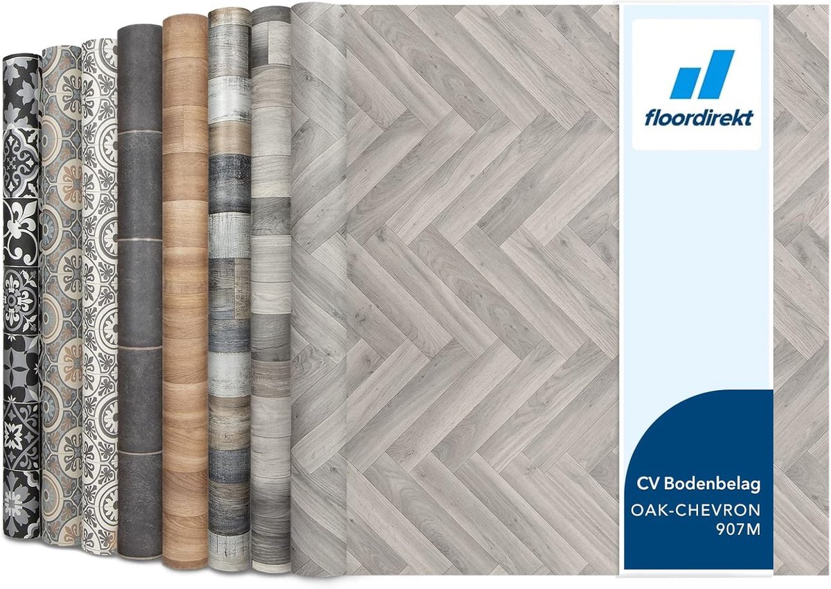 FLOORDIREKT PVC-Vloeren - Oak Chevron 907M - Vinyl Vloeren - Houtlook - Dikte 2,8 mm - 100 x 450 cm