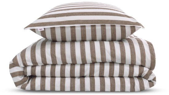 Zohome Dekbedovertrek Banda-di-Lino - Bedlinnen met Strepen - 140x220 - Taupe - Dekbedhoes van 100% Katoen — afbeelding 2