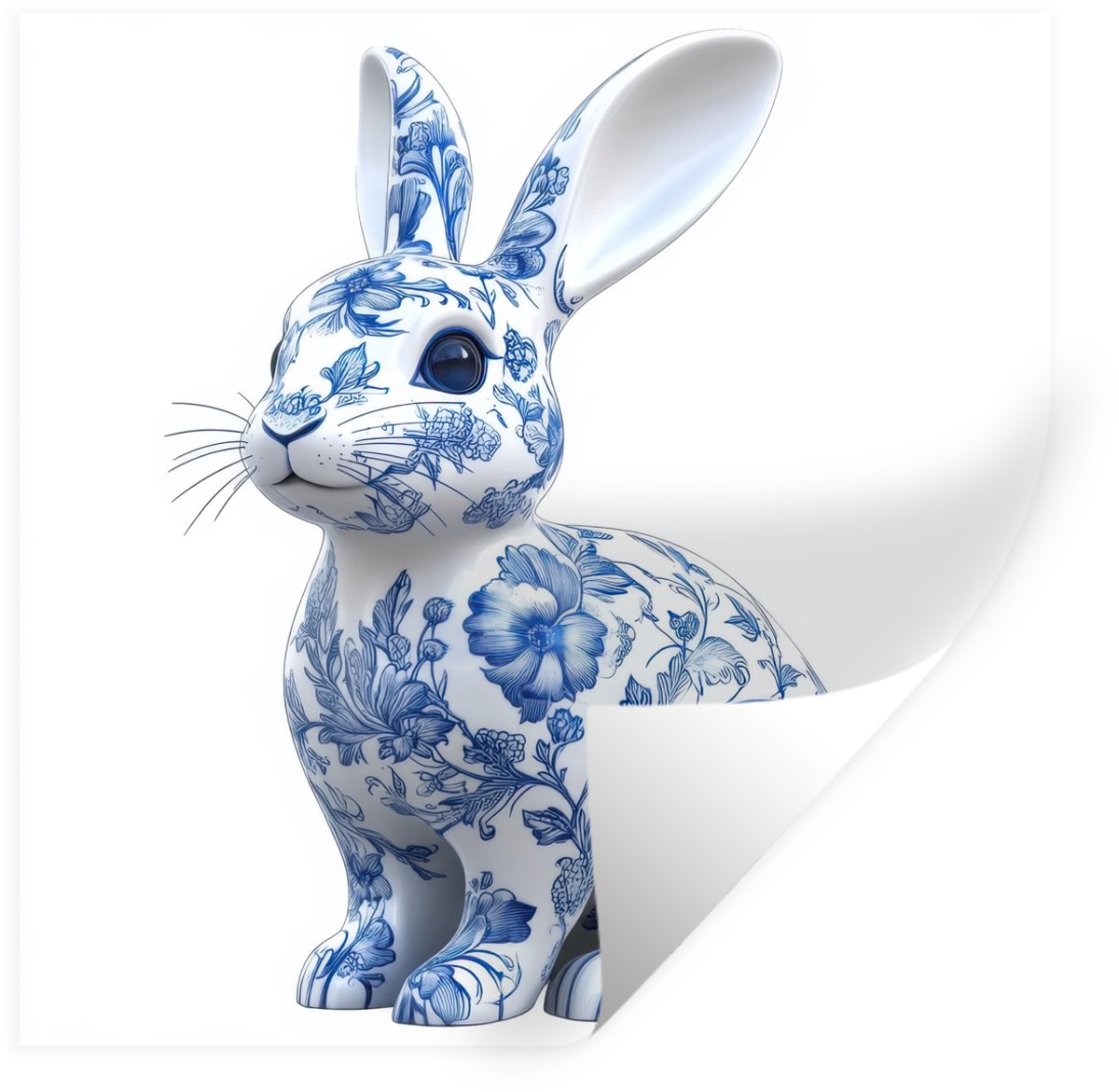 Muurstickers - Sticker Folie - Delftsblauw - Haasje - Wit - 100x100 cm - Plakfolie - Muurs
