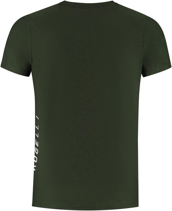 Donkergroen sportshirt met korte mouwen. Op de linker zijkant staat het logo 'ROGELLI' in witte letters.