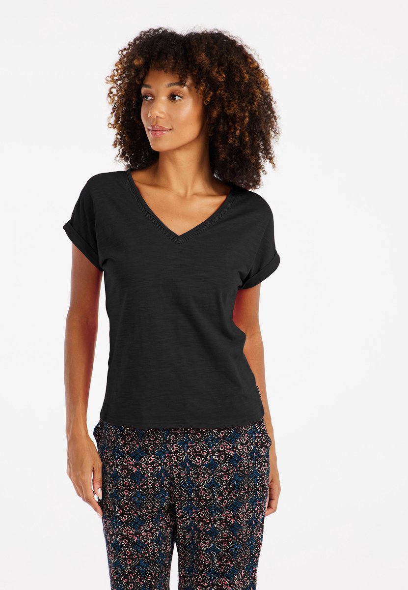 Protest PRTMondaysi – T shirt Dames – Korte mouwen – V hals – Loose fit – – True Zwart