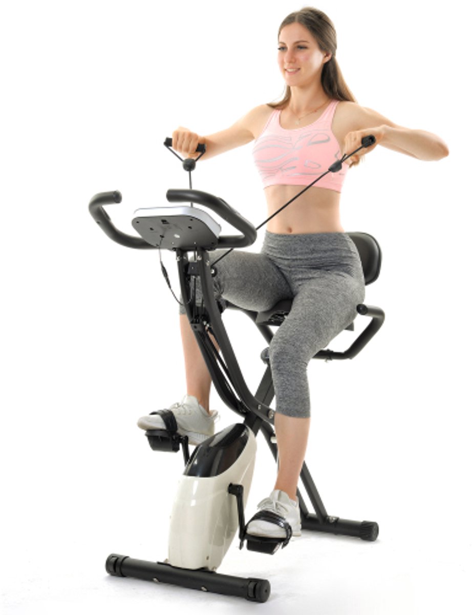 X-Bike, magnetische opvouwbare fitnessfiets, hometrainer voor cardiotraining indoor cycling met trainingscomputer en uitbreidingsbanden，wit