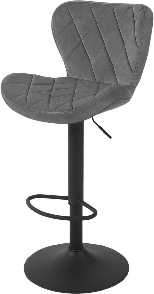 In And Outdoormatch Barkruk In Hoogte Verstelbaar - 360° Draaibaar - Fluweel - Donkergrijs - Met Rugleuning & Voetsteun - Ergonomisch Design - Voor Bar, Bistro, Keuken of Eetkamer - Stabiel & Comfortabel