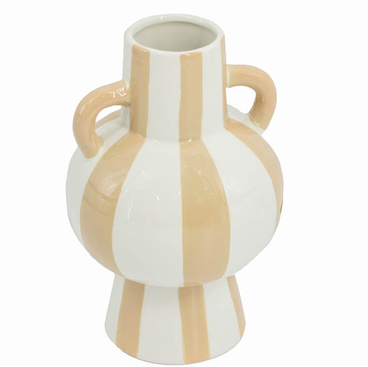 Homebound by Kolony HomeBound by KY | Aardewerk vaas met oren stripe drab | bloemenvaas gestreept beige