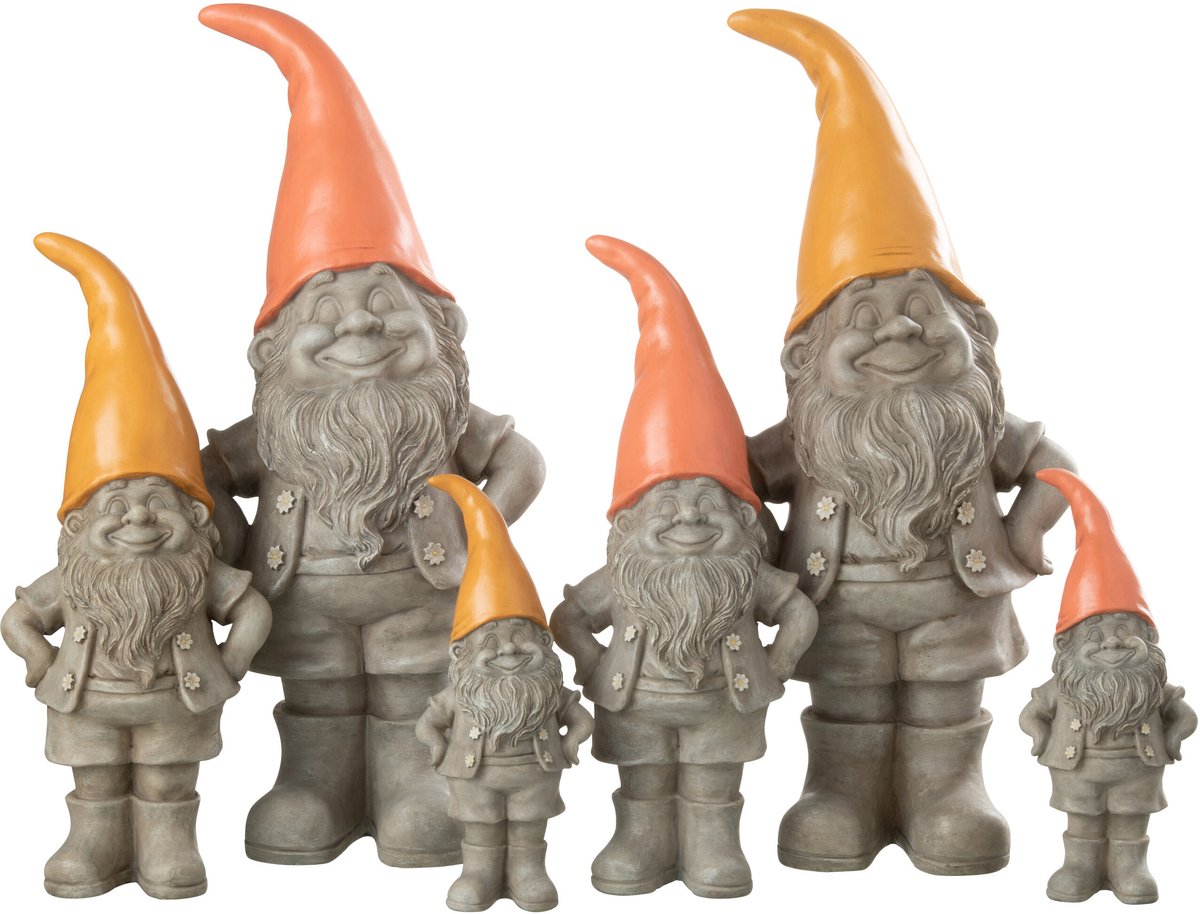 J-Line figuur Kabouter Punthoed - polyresin - mix - large - 2 stuks Multi
