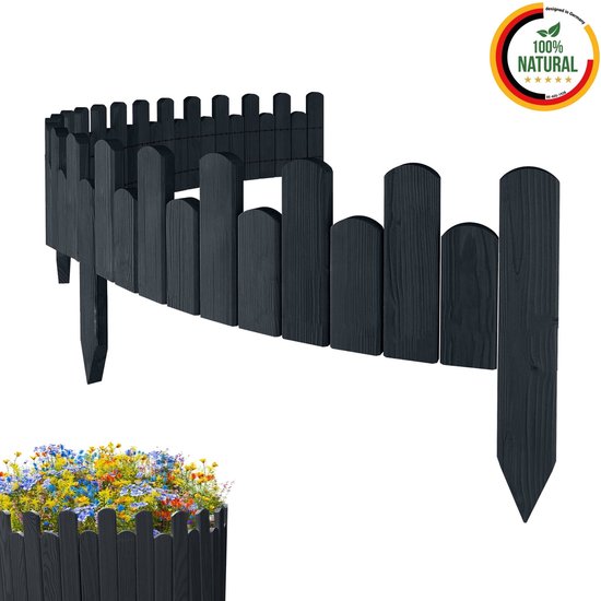 Garronda Bloembedrand hout afrastering tuinhek geïmpregneerd flexibele rolboord gazonrand palissade omheining voor tuin Lengte: 200 cm GD-0046 (Grijs, Hoogte: 8 cm