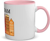 Akyol - amsterdam koffiemok - theemok - roze - Amsterdam - amsterdammers - de echte amsterdam liefhebbers - rijtjeshuizen - 350 ML inhoud