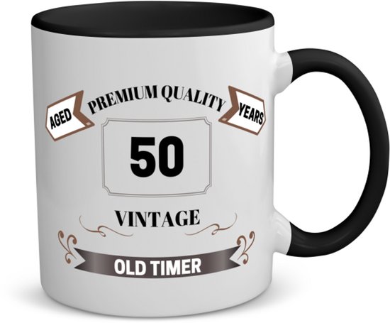 Akyol - Tasse à café vintage 50 ans - Tasse à thé - Noir - 49+1 - Personnes qui ont eu 50 ans - Cadeau Sarah et Abraham 50 ans - Anniversaire homme et femme - Anniversaire - Texte drôle - Anniversaire - Anniversaire - Contenu 350 ML